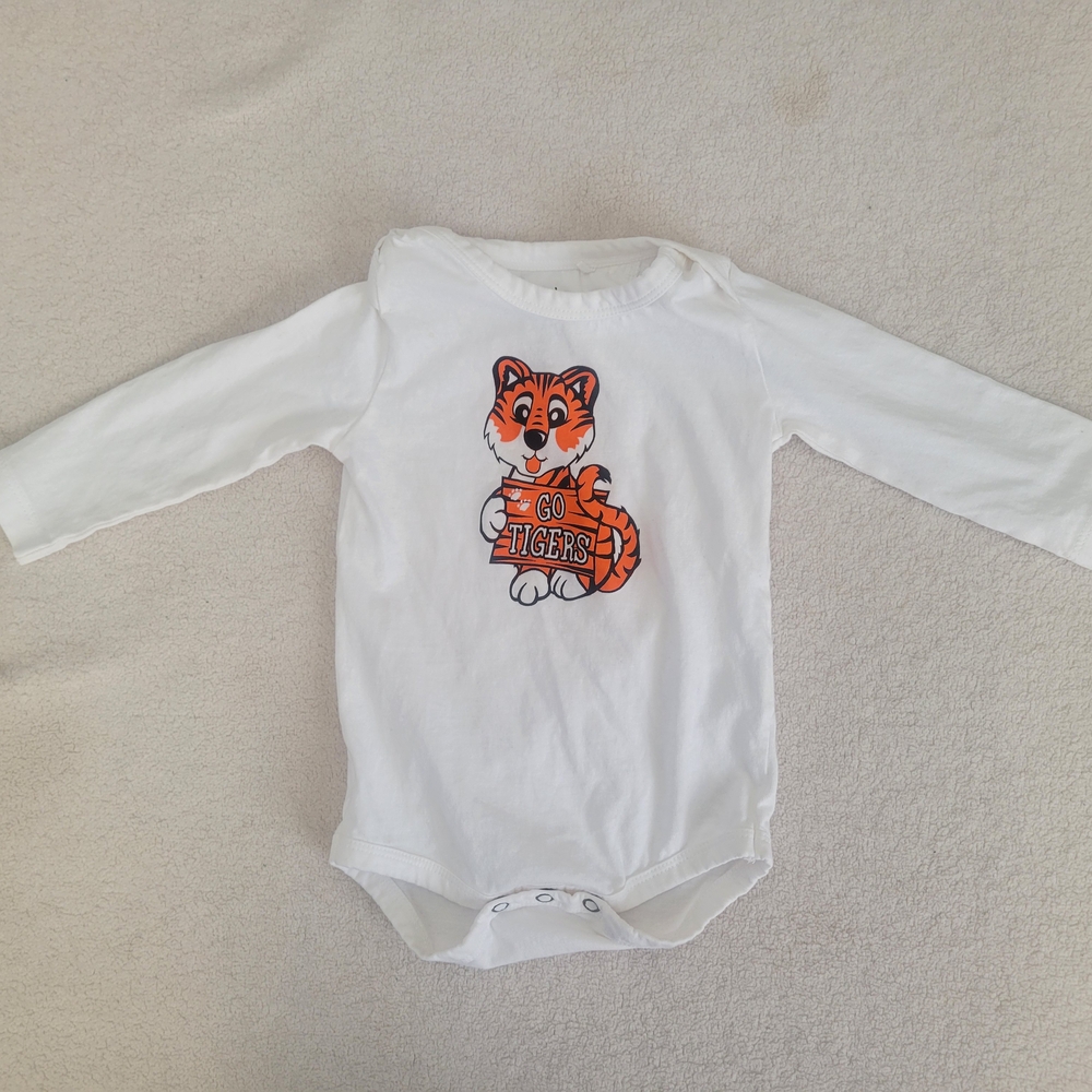 Princeton University White Long Sleeve Baby Onesie with Tiger Print Mascot